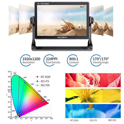 FEELWORLD LUT11 10.1 inch Ultra High Bright 2000nit Touch Screen DSLR Camera Field Monitor, 4K HDMI Input Output 1920 x 1200 IPS Panel(UK Plug) - On-camera Monitors by FEELWORLD | Online Shopping UK | buy2fix