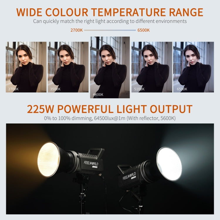 FEELWORLD FL225B 225W Bi-color Point Source Video Light, Bluetooth APP Control (EU Plug) - Shoe Mount Flashes by FEELWORLD | Online Shopping UK | buy2fix