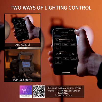 FEELWORLD FL225B 225W Bi-color Point Source Video Light, Bluetooth APP Control (UK Plug) - Shoe Mount Flashes by FEELWORLD | Online Shopping UK | buy2fix