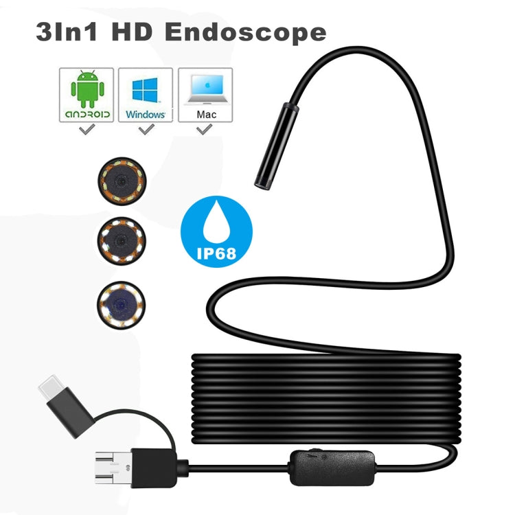 Y101 8mm Spiral Head 3 In 1 Waterproof Digital Endoscope Inspection Camera, Length: 10m Hard Cable (Black) - Consumer Electronics by buy2fix | Online Shopping UK | buy2fix