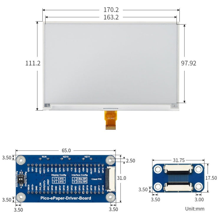 Waveshare 7.5 inch 800x480 pixel Black White E-Paper E-Ink Display Module for Raspberry Pi Pico, SPI Interface - Modules Expansions Accessories by WAVESHARE | Online Shopping UK | buy2fix