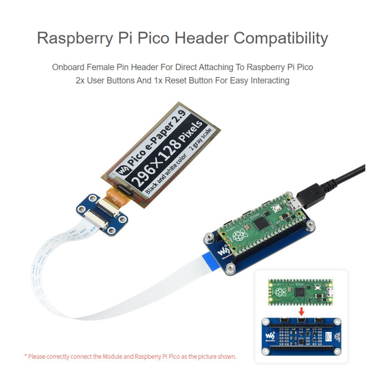 Waveshare 2.9 inch 296 x 128 Pixel Black / White Flexible E-Paper E-Ink Display Module for Raspberry Pi Pico, SPI Interface - Modules Expansions Accessories by WAVESHARE | Online Shopping UK | buy2fix