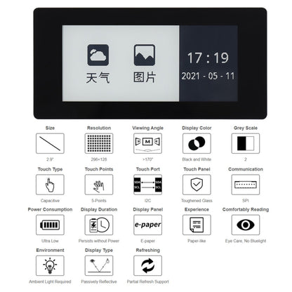 Waveshare 2.9 inch 296 x 128 Pixel 5-Points Capacitive Touch Black / White E-Paper E-Ink Display HAT for Raspberry Pi Pico, SPI Interface - Modules Expansions Accessories by WAVESHARE | Online Shopping UK | buy2fix