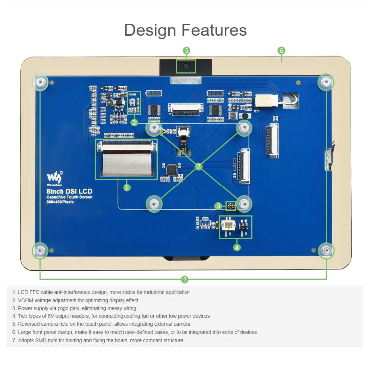 WAVESHARE 8 inch 800 x 480 Capacitive Touch Display for Raspberry Pi, DSI Interface - LCD & LED Display Module by WAVESHARE | Online Shopping UK | buy2fix