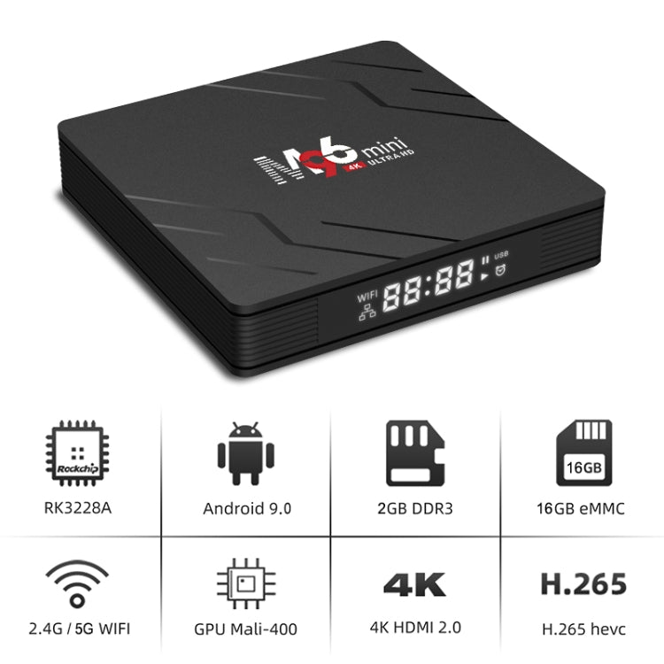 M96mini 4K Smart TV BOX Android 9.0 Media Player wtih Remote Control, Quad-core RK3228A, RAM: 2GB, ROM: 16GB, Dual Band WiFi, UK Plug - Consumer Electronics by buy2fix | Online Shopping UK | buy2fix