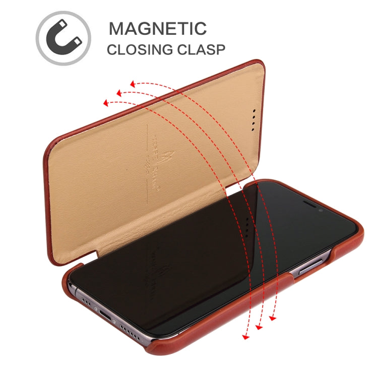 For iPhone 11 Fierre Shann Business Magnetic Horizontal Flip Genuine Leather Case (Brown) - Apple Accessories by FIERRE SHANN | Online Shopping UK | buy2fix