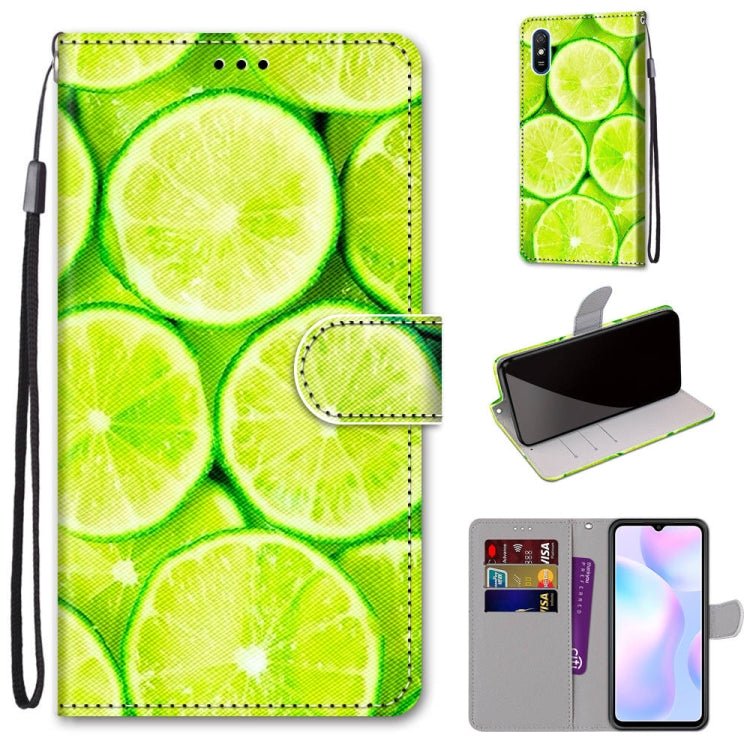 For Xiaomi Redmi 9A Coloured Drawing Cross Texture Horizontal Flip PU Leather Case with Holder & Card Slots & Wallet & Lanyard(Green Lemon) - Xiaomi Cases by buy2fix | Online Shopping UK | buy2fix