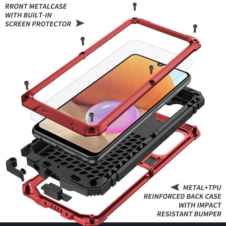 For Samsung Galaxy A32 4G R-JUST Waterproof Shockproof Dustproof Metal + Silicone Protective Case with Holder(Red) - Samsung Accessories by R-JUST | Online Shopping UK | buy2fix