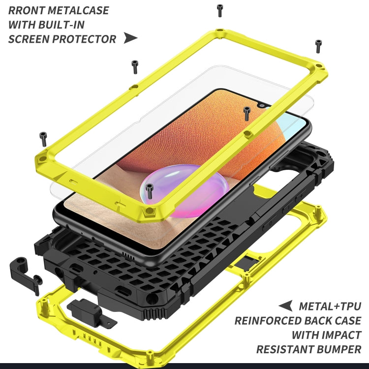 For Samsung Galaxy A32 4G R-JUST Waterproof Shockproof Dustproof Metal + Silicone Protective Case with Holder(Yellow) - Galaxy Phone Cases by R-JUST | Online Shopping UK | buy2fix