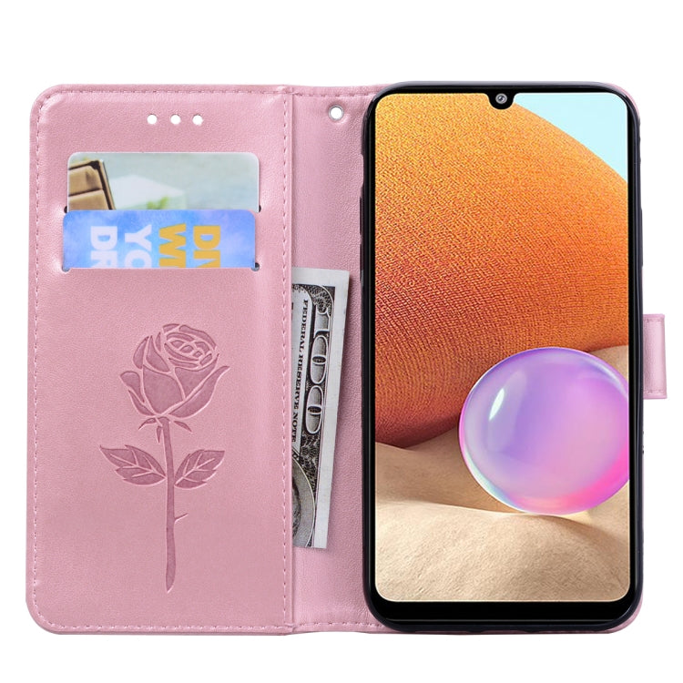 For Samsung Galaxy A32 4G Rose Embossed Horizontal Flip PU Leather Case with Holder & Card Slots & Wallet(Rose Gold) - Samsung Accessories by buy2fix | Online Shopping UK | buy2fix