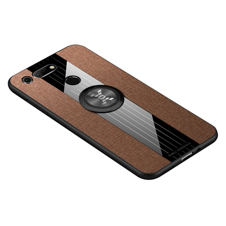 For Huawei Honor View 20 XINLI Stitching Cloth Textue Shockproof TPU Protective Case with Ring Holder(Brown) - Honor Cases by XINLI | Online Shopping UK | buy2fix