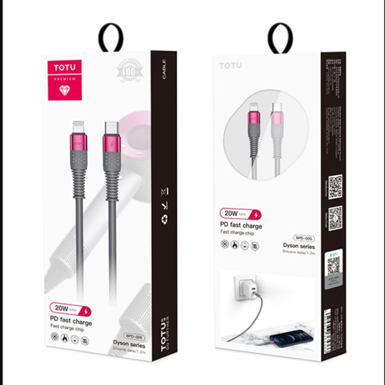 TOTUDESIGN BPD-005 Dyson Series USB-C / Type-C to 8 Pin PD Fast Silicone Data Cable for iPhone, iPad, Length: 1.2m(Purple Red) - Normal Style Cable by TOTUDESIGN | Online Shopping UK | buy2fix