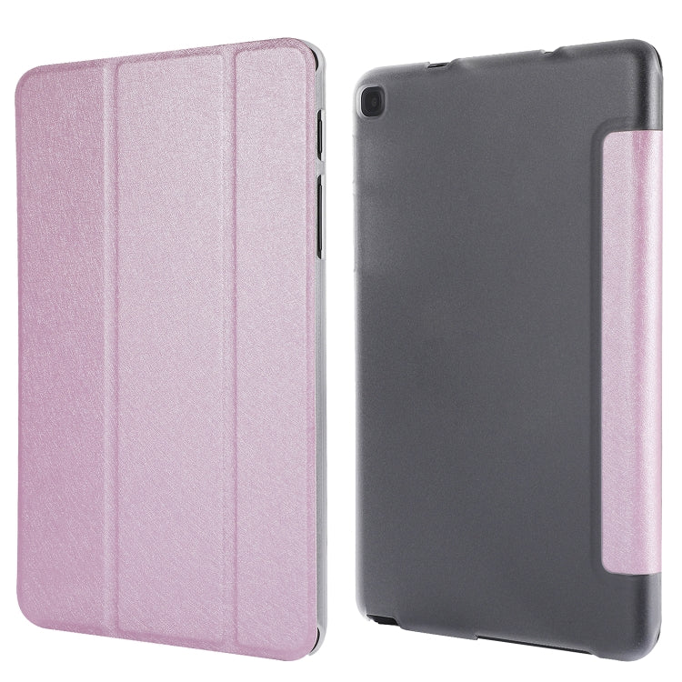 Silk Texture Three-fold Horizontal Flip Leather Case with Holder For Samsung Galaxy Tab A7 Lite 8.7 T220 / T225(Pink) - Samsung Accessories by buy2fix | Online Shopping UK | buy2fix