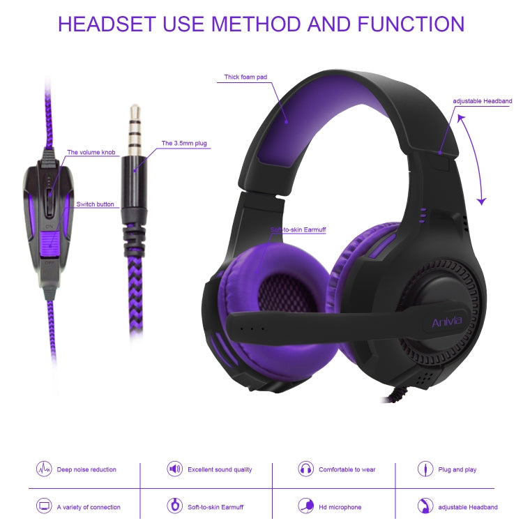 Anivia AH68 3.5mm Wired Gaming Headset with Microphone(Black Purple) - Multimedia Headset by SADES | Online Shopping UK | buy2fix