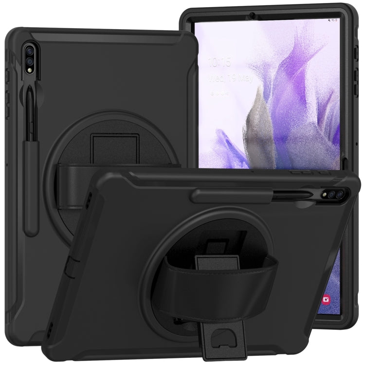 For Samsung Galaxy Tab S7 FE 12.4 inch T730 360 Degree Rotation PC+TPU Protective Cover with Holder & Hand Strap(Black) - Samsung Accessories by buy2fix | Online Shopping UK | buy2fix