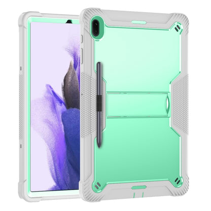 For Samsung Galaxy Tab S7 FE Silicone + PC Shockproof Protective Case with Holder(Gray + Green) - Other Galaxy Tab PC by buy2fix | Online Shopping UK | buy2fix