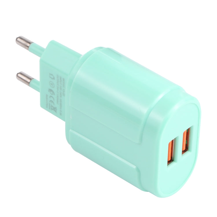 13-22 2.1A Dual USB Macarons Travel Charger, EU Plug(Green) - Mobile Accessories by buy2fix | Online Shopping UK | buy2fix