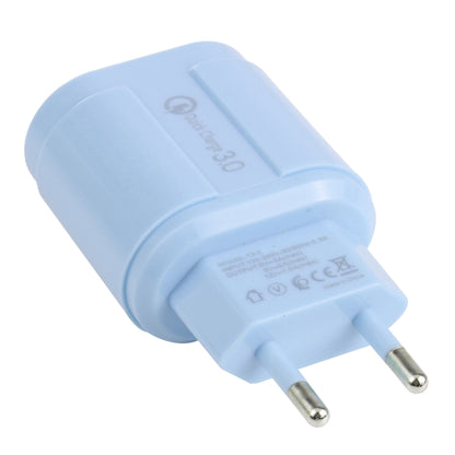 13-222 QC3.0 USB + 2.1A Dual USB Ports Macarons Travel Charger, EU Plug(Blue) - Mobile Accessories by buy2fix | Online Shopping UK | buy2fix