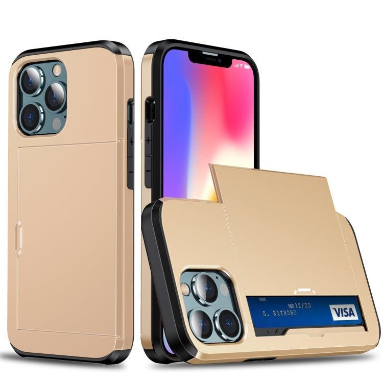 For iPhone 13 Pro Shockproof Armor Protective Case with Slide Card Slot (Gold) - iPhone 13 Pro Cases by buy2fix | Online Shopping UK | buy2fix