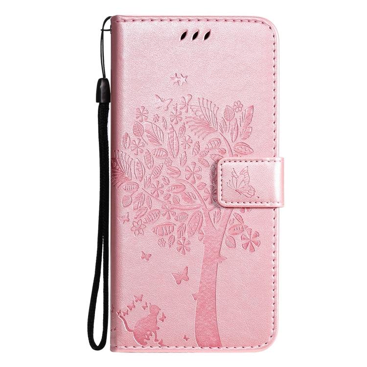 For Huawei P50 Pro Tree & Cat Pattern Pressed Printing Horizontal Flip PU Leather Case with Holder & Card Slots & Wallet & Lanyard(Rose Gold) - Huawei Cases by buy2fix | Online Shopping UK | buy2fix