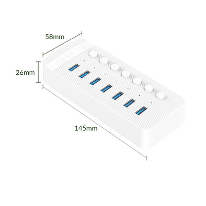 ORICO CT2U3-7AB-WH 7 In 1 Plastic Stripes Multi-Port USB HUB with Individual Switches, AU Plug(White) -  by ORICO | Online Shopping UK | buy2fix