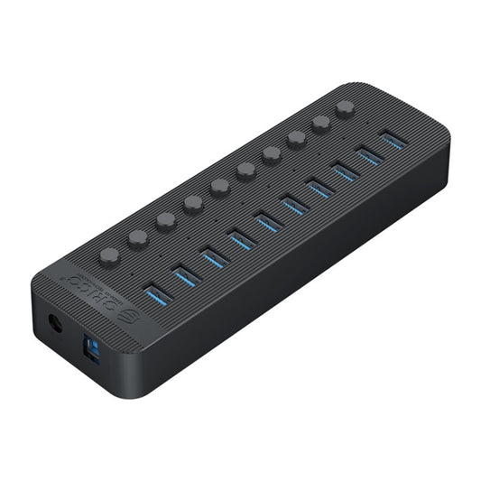 ORICO CT2U3-10AB-BK 10 In 1 Plastic Stripes Multi-Port USB HUB with Individual Switches, EU Plug(Black) - USB 3.0 HUB by ORICO | Online Shopping UK | buy2fix