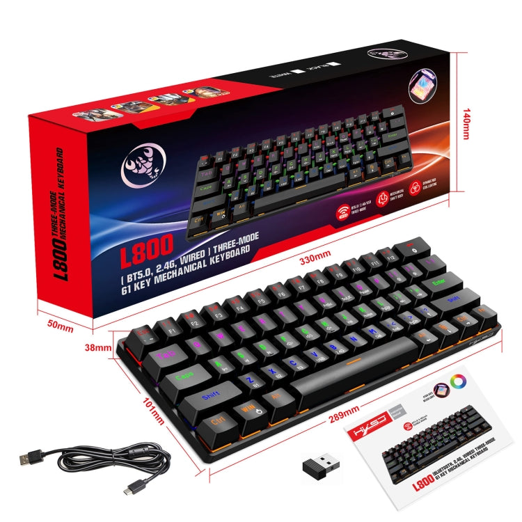 HXSJ L800 61 Keys Bluetooth 5.0 / 2.4G Wireless / Type-C Wired Three Modes Blue Shaft Mechanical Keyboard(Black) - Wireless Keyboard by HXSJ | Online Shopping UK | buy2fix