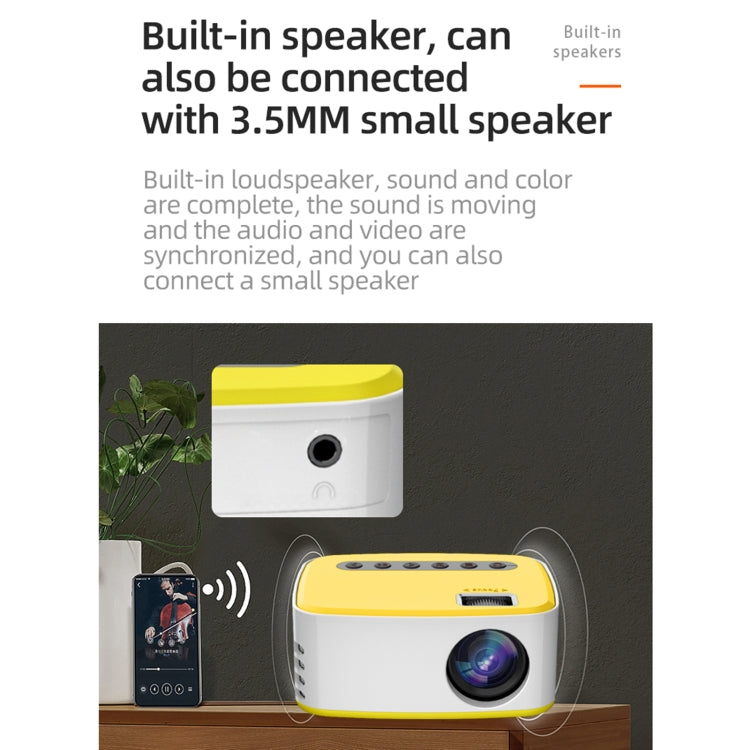 T20 320x240 400 Lumens Portable Home Theater LED HD Digital Projector, Same Screen Version, UK Plug(White Yellow) - Consumer Electronics by buy2fix | Online Shopping UK | buy2fix