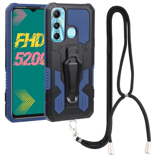 For Infinix Hot 11 Armor Warrior Shockproof PC + TPU Lanyard Phone Case(Blue) - Infinix Cases by buy2fix | Online Shopping UK | buy2fix