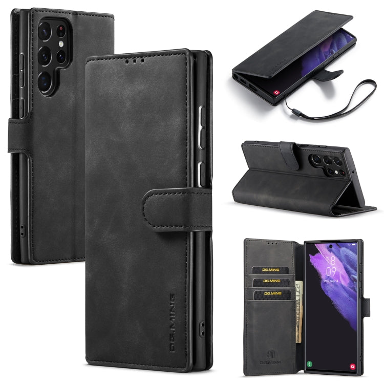 For Samsung Galaxy S22 Ultra DG.MING Retro Oil Side Horizontal Flip Leather Case with Holder & Card Slots & Wallet(Black) - Galaxy S22 Ultra 5G Cases by DG.MING | Online Shopping UK | buy2fix