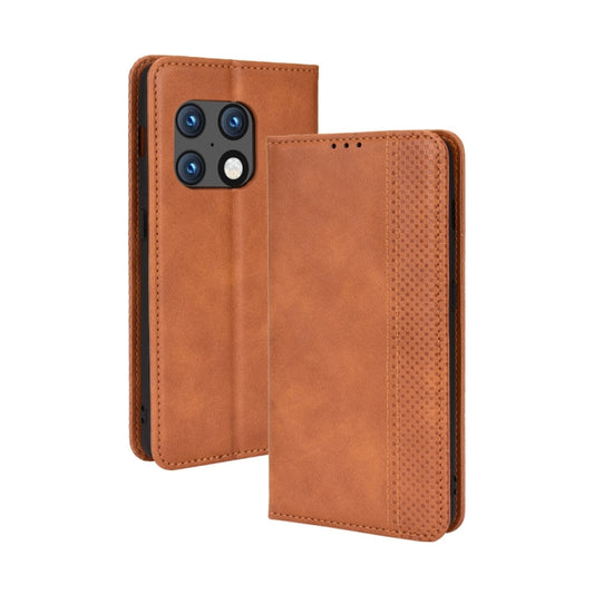 For OnePlus 10 Pro 5G Magnetic Buckle Retro Texture Leather Phone Case(Brown) - Mobile Accessories by buy2fix | Online Shopping UK | buy2fix