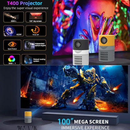 T400 100 inch Screen 3000 Lumens LED Mini Projector, Plug Type:AU Plug(Grey Yellow) - Consumer Electronics by buy2fix | Online Shopping UK | buy2fix