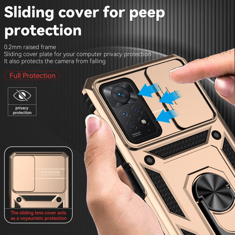 For Xiaomi Redmi Note 11 Pro Global Sliding Camshield Holder Phone Case(Gold) - Redmi Note 11 Pro Case by buy2fix | Online Shopping UK | buy2fix