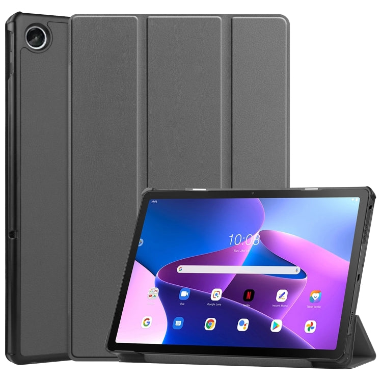 For Lenovo Tab M10 Plus 10.6 3rd Gen 2022 Custer Texture 3-Fold Holder Smart Leather Tablet Case(Grey) - For Lenovo by buy2fix | Online Shopping UK | buy2fix