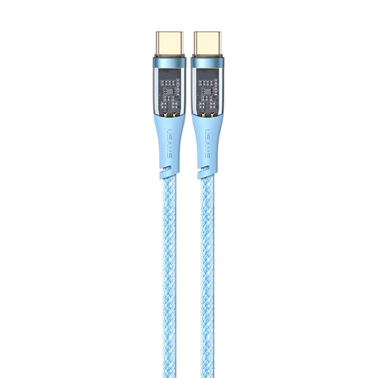 USAMS US-SJ574 Type-C / USB-C to Type-C / USB-C PD 100W Aluminum Alloy Transparent Charging Cata Cable, Length: 1.2m(Blue) -  by USAMS | Online Shopping UK | buy2fix