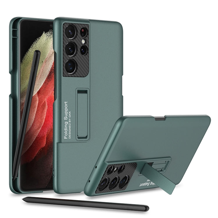 For Samsung Galaxy S21 Ultra 5G GKK Ultra-thin Shockproof Phone Case with Holder & Pen Slots & Stylus Pen(Forest Green) - Galaxy S21 Ultra 5G Cases by GKK | Online Shopping UK | buy2fix