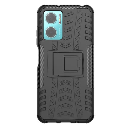 For Xiaomi Redmi Note 11E 5G Tire Texture TPU + PC Phone Case with Holder(Black) - Xiaomi Cases by buy2fix | Online Shopping UK | buy2fix