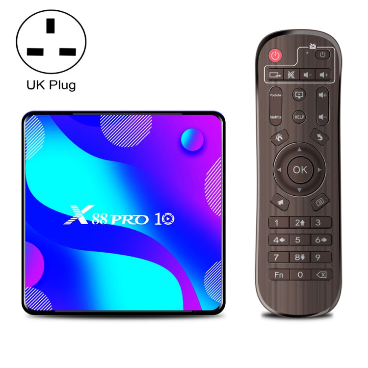 X88 PRO10 4K Smart TV BOX Android 11.0 Media Player, RK3318 Quad-Core 64bit Cortex-A53, RAM: 4GB, ROM: 64GB(UK Plug) - Consumer Electronics by buy2fix | Online Shopping UK | buy2fix