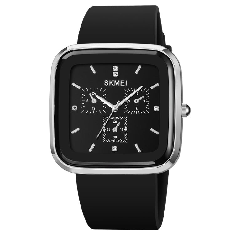 SKMEI 1902 Stainless Steel Buckle Silicone Strap Waterproof Quartz Watch(Silver + Black) - Silicone Strap Watches by SKMEI | Online Shopping UK | buy2fix