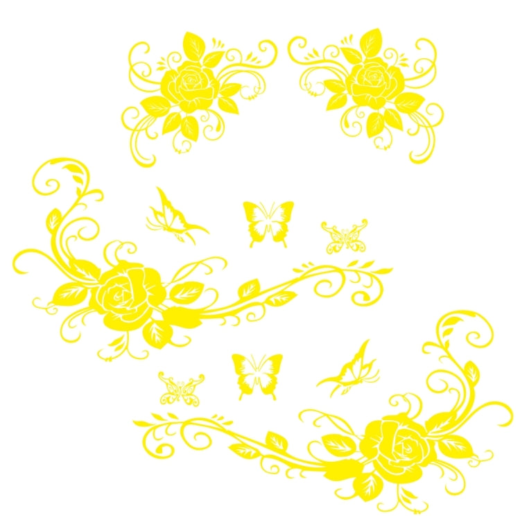 2 PCS/Set D-72 Butterfly Love Flower Pattern Car Modified Decorative Sticker(Yellow) - In Car by buy2fix | Online Shopping UK | buy2fix