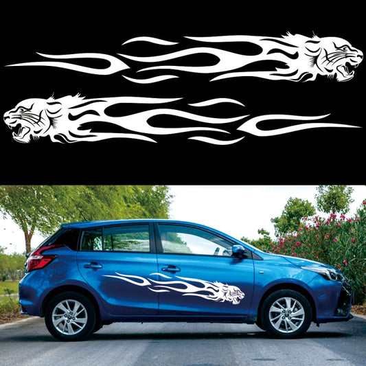 2 PCS/Set D-815 Flame Lion Pattern Car Modified Decorative Sticker(White) - In Car by buy2fix | Online Shopping UK | buy2fix