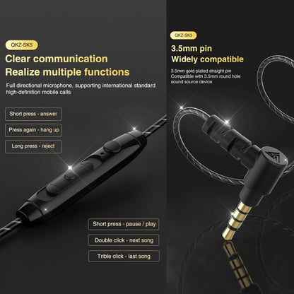 QKZ SK5 In-ear Subwoofer Wire-controlled Music Earphone with Mic(Black) - In Ear Wired Earphone by QKZ | Online Shopping UK | buy2fix