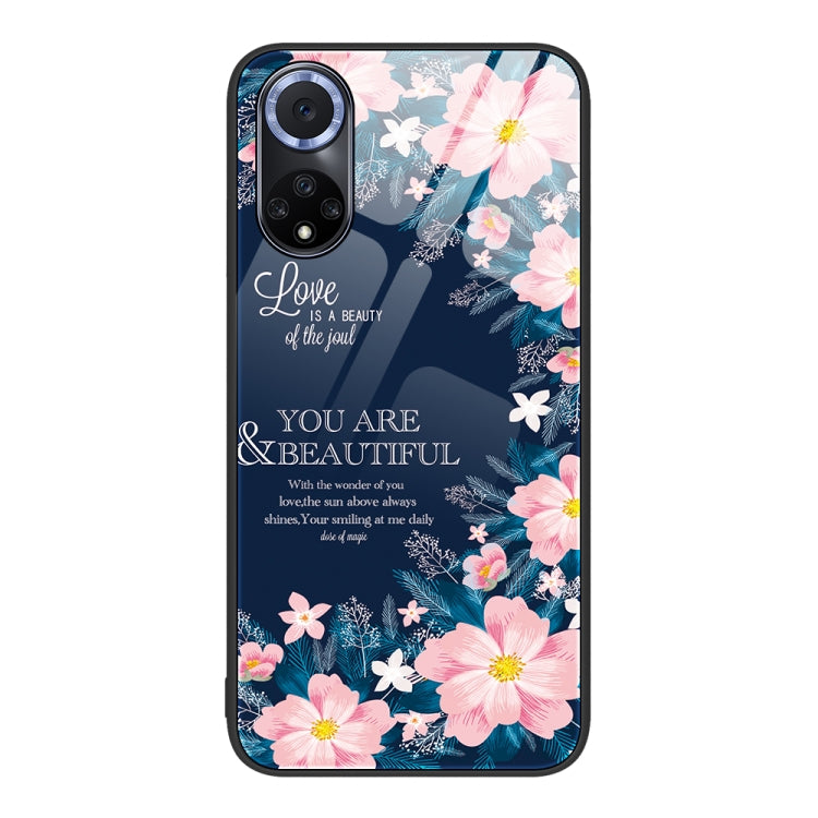 For Huawei nova 9 Colorful Painted Glass Phone Case(Flower) - Mobile Accessories by buy2fix | Online Shopping UK | buy2fix