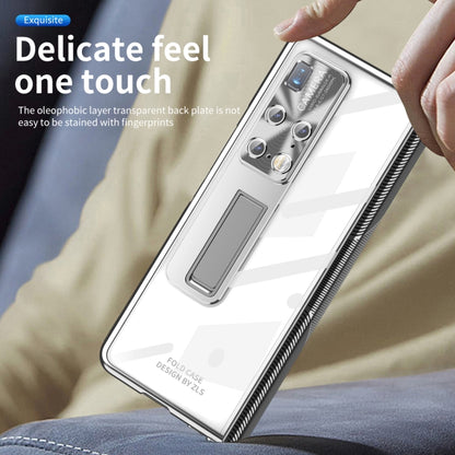 For Huawei Mate X2 Magnetic Hinges Plating Phone Case with Holder(Silver) - Huawei Cases by buy2fix | Online Shopping UK | buy2fix