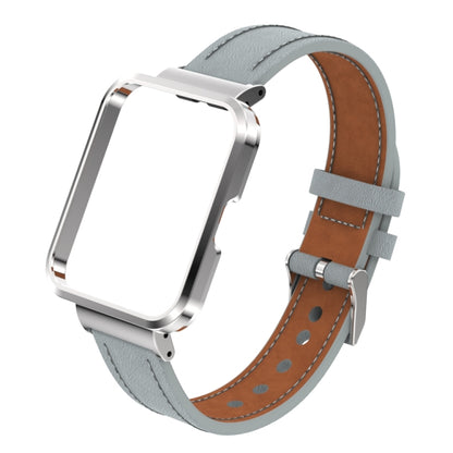 For Xiaomi Redmi Watch 2 Lite Genuine Leather Metal Case Integrated Watch Band(Light Gray) - Watch Bands by buy2fix | Online Shopping UK | buy2fix