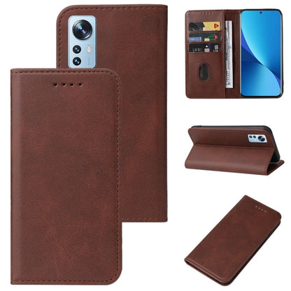 For Xiaomi 12X Magnetic Closure Leather Phone Case(Brown) - Xiaomi Cases by buy2fix | Online Shopping UK | buy2fix