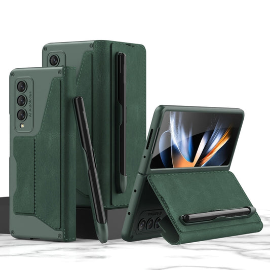 For Samsung Galaxy Z Fold4 GKK Armor Flip Leather Phone Case with Pen Slots(Night Green) - Galaxy Z Fold4 5G Cases by GKK | Online Shopping UK | buy2fix