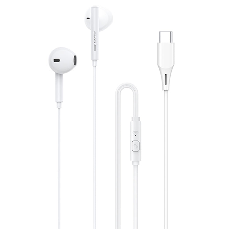 awei PC-1T 1.2m Mini Stereo Semi In-ear Earphones(White) - Type-C Earphone by awei | Online Shopping UK | buy2fix