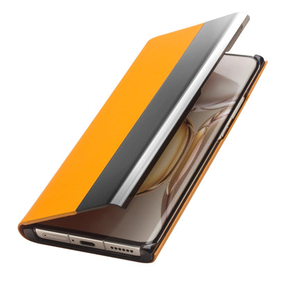 For Huawei P50 Pro QIALINO Magnetic Side Window View Genuine Leather Smart Phone Case(Orange) - Huawei Cases by QIALINO | Online Shopping UK | buy2fix