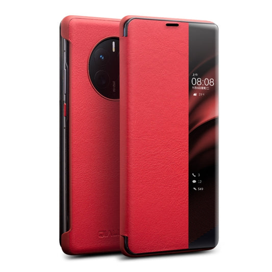 For Huawei Mate 50 QIALINO Genuine Leather Side Window View Smart Phone Case(Red) - Huawei Cases by QIALINO | Online Shopping UK | buy2fix
